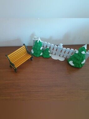 Mini Playset Bench and Winter Trees Kids Toy - Green & Yellow Department 56